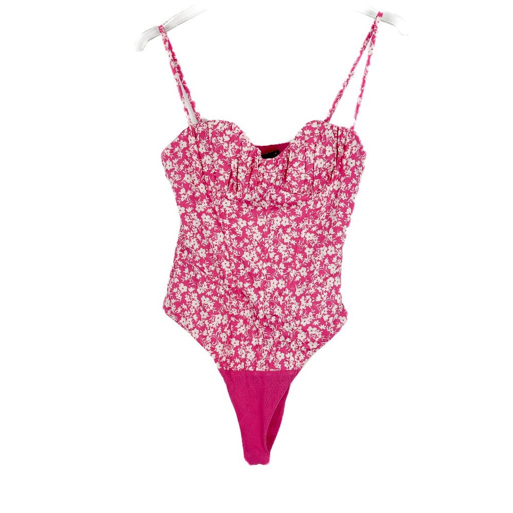 NWT Zara Floral Printed Corset Bodysuit Spaghetti Straps Pink Size Small S NEW - Picture 2 of 14